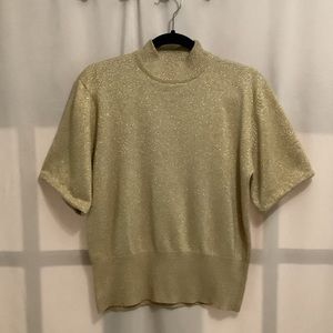 Vintage Bianca metallic gold mock neck short sleeve sweater
